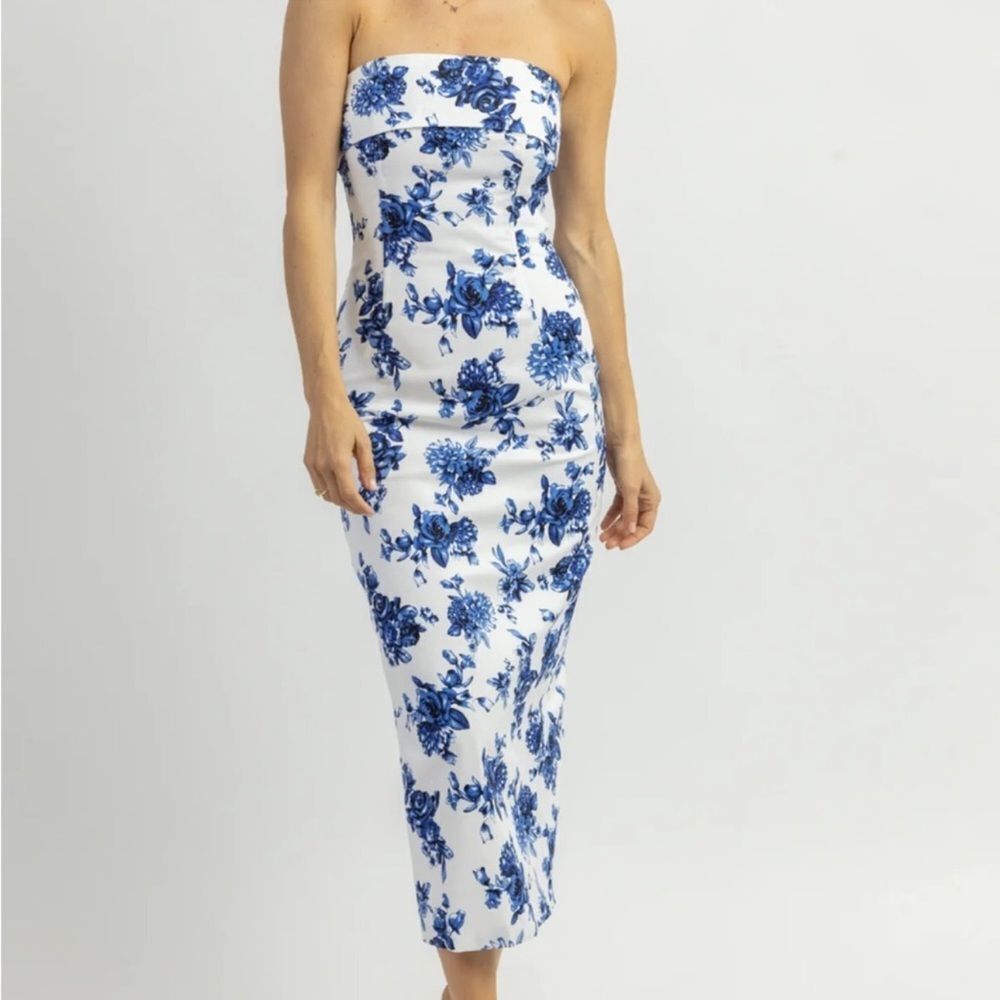 Floral Blue and White Midi Dress